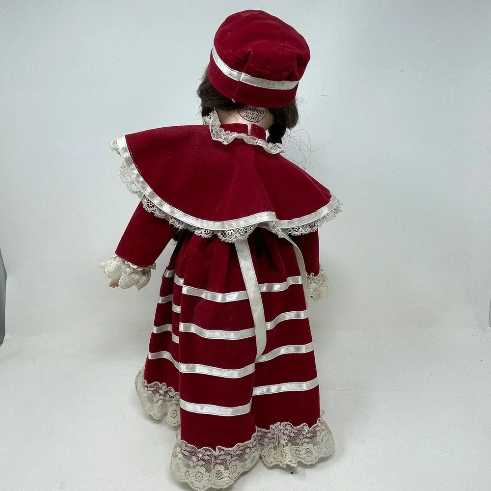 Classique Collection Porcelain Doll 16 inch Burgundy Velvet Dress Lace LAU 247A